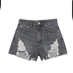 Zara Gray High Waist Shorts with Distressed Details